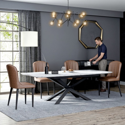 Iesszëmmer Design Miwwelen Stullgrupp Dësch + 4 Lehn Still 5 tlg. Set