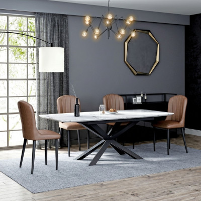 Iesszëmmer Design Miwwelen Stullgrupp Dësch + 4 Lehn Still 5 tlg. Set