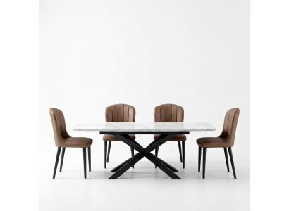 Iesszëmmer Design Miwwelen Stullgrupp Dësch + 4 Lehn Still 5 tlg. Set