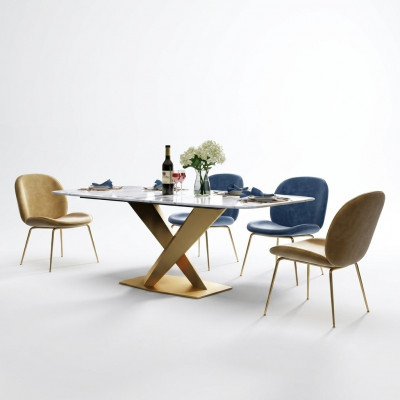Iessen Dësch + 4x Stull Stullen Iesszëmmer Set Modern Essgrupp Dësch Dëscher