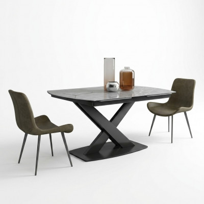 Design Iesszëmmer Grupp Dësch + 2 Still Sëtz Polster Garnitur Dëscher Lehn