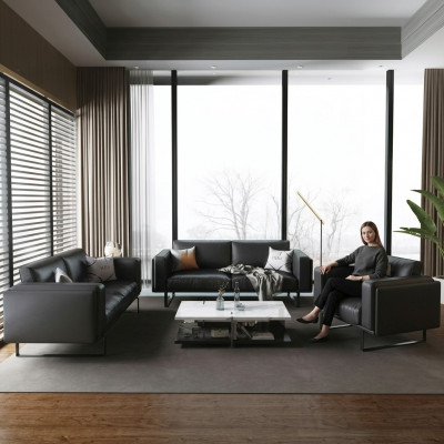 Luxus Büro Office Miwwel Sofa Lieder Couch Garnitur 3+2+1 + Dëscht fir virum Canapé 4tlg