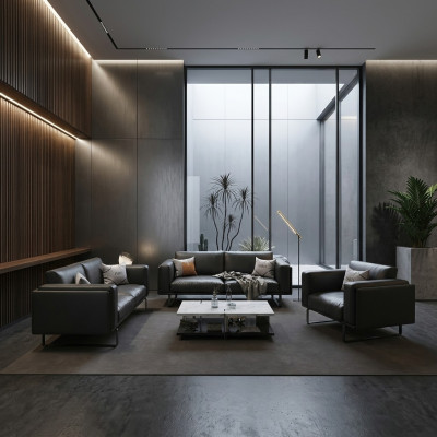 Luxus Büro Office Miwwel Sofa Lieder Couch Garnitur 3+2+1 + Dëscht fir virum Canapé 4tlg