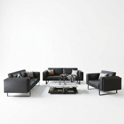 Luxus Büro Office Miwwel Sofa Lieder Couch Garnitur 3+2+1 + Dëscht fir virum Canapé 4tlg