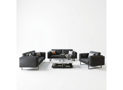 Luxus Büro Office Miwwel Sofa Lieder Couch Garnitur 3+2+1 + Dëscht fir virum Canapé 4tlg