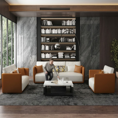 Luxus Miwwel Sofa Garnitur Couch Sofa Polstersëtzer 3 2 1 Couchen Orange Lieder