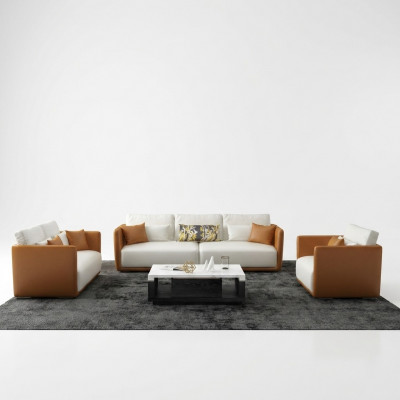 Luxus Miwwel Sofa Garnitur Couch Sofa Polstersëtzer 3 2 1 Couchen Orange Lieder