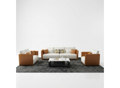 Luxus Miwwel Sofa Garnitur Couch Sofa Polstersëtzer 3 2 1 Couchen Orange Lieder
