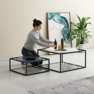 Doppel Set 2x Salontisch Beistelltisch Kaffisdësch Design Wunnzëmmerdësch