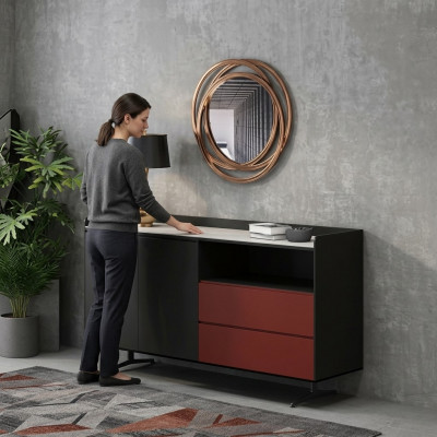 Italienesch Designer Kommod Stil Miwwelen Héich Schaf Schief Oranj.