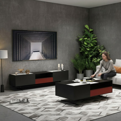Italienesch Designer Miwwelen 3-Deel Set Kommode + Couchtisch + RTV