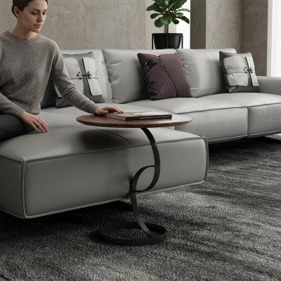 Niewent Dësch Ronnd Dësch Couchtisch Sofa Metall Dekor Wunnzëmmer Ronnt