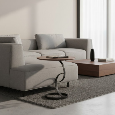 Niewent Dësch Ronnd Dësch Couchtisch Sofa Metall Dekor Wunnzëmmer Ronnt
