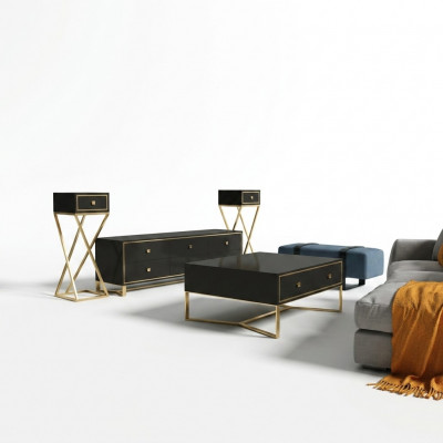 Italienesch Designer Miwwelen 2-deelig Set Kommode + Dësch an Héichglanz