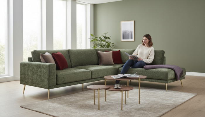 Designstoff L-förmeg Couch Wunnlandschaft Ecksofa Garnitur Modern Sofa Polster.
