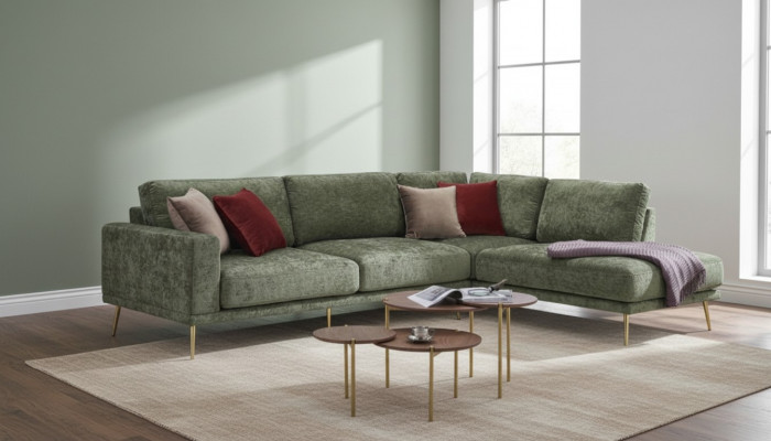 Designstoff L-förmeg Couch Wunnlandschaft Ecksofa Garnitur Modern Sofa Polster.