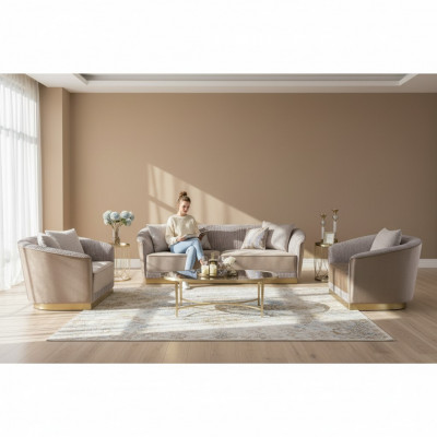 Sofagarnitur 3+2+1 Sëtzer Set Design Sofas Polster Couchen Modern Couch Samt