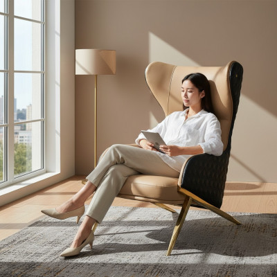Relax-Canapé Ledersessel Lounge Club Këssen Design Couch Sofa Sëtzer Luxus Beige Nei