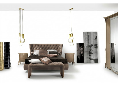 Luxus Schlofkummer Set 4-deelech. Bett + 2x Nuetsdësch + Hocker Modern Design Better Massivholz