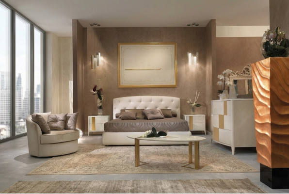 Italienesch Stil Miwwelen 4-tlg. Set Bett + 2x Nuetsdësch + Kommode Schlofzëmmer