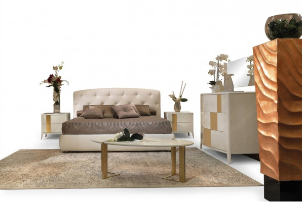 Italienesch Stil Miwwelen 4-tlg. Set Bett + 2x Nuetsdësch + Kommode Schlofzëmmer