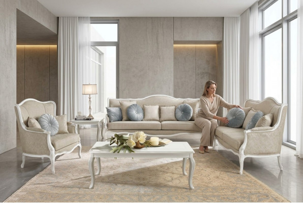 Italienesch Miwwelen 3-Sëtzer Klassesch Barock Rokoko Kutsch Textil Stoff Couch Nei