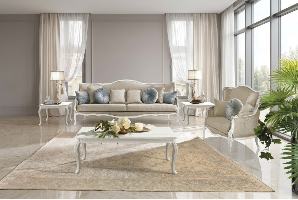 Italienesch Miwwelen 3-Sëtzer Klassesch Barock Rokoko Kutsch Textil Stoff Couch Nei