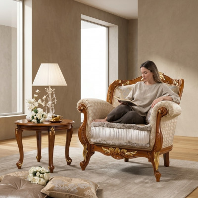 Textil Fotell 1-Sëtz Sofa Polster Sofas Design Luxus Klassesch Barock Rokoko
