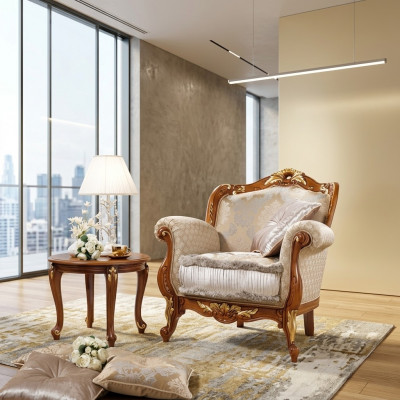 Textil Fotell 1-Sëtz Sofa Polster Sofas Design Luxus Klassesch Barock Rokoko