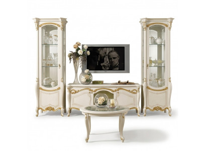 Klassesch Wunnwand Wunnzëmmer Vitrinn Sideboard RTV Regal Wänn Schaf 3 Deeler.