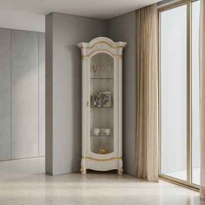 Klassesch Eckvitrinn Eckschaf Glas Holz Vitrinn Miwwel Glas Schaf Vitrinn