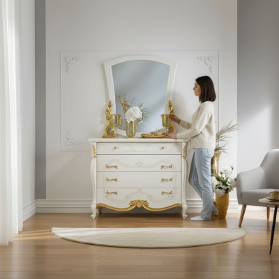 Elegant Stil Miwwelen Schlofkummer Schaf Komod Klassesch Anriescht mat Spigel