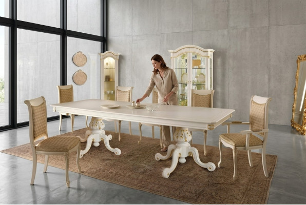 Klasseschen Dësch Iessdësch Holz Iesszëmmer Garnitur 6x Stull Set Still Lehn Neien