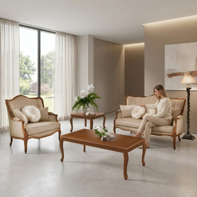 Sofagarnitur 3+2 Sëtzer Set Design Sofa Polster Couchen Kanapé Klassesch 2 Stéck Massivholz