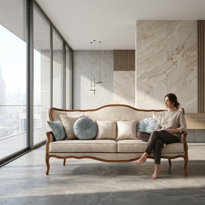 Dräisëtzer Canapé Couch Polstersofa Canapéë Wunnzëmmer Design Textil Stoff Nei