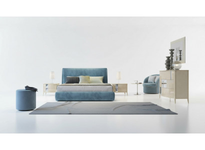 3-deelechegt Schlofzëmmer-Set Bett 2x Nuetsdësch Konsole Polster Duebel Better Hotel