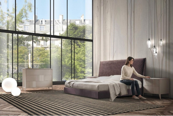 Designer Bett 2x Nuetsdëscher Kommoud 4-deelech Set Schlofzëmmer Italienescht Miwwelen