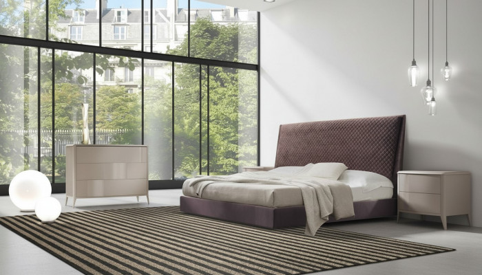 Designer Bett 2x Nuetsdëscher Kommoud 4-deelech Set Schlofzëmmer Italienescht Miwwelen