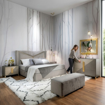 Design Luxus Schlofzëmmer Set Bett 2x Nuetsdëscher Kommode Deko Garnitur