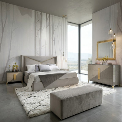 Design Luxus Schlofzëmmer Set Bett 2x Nuetsdëscher Kommode Deko Garnitur