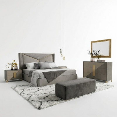 Design Luxus Schlofzëmmer Set Bett 2x Nuetsdëscher Kommode Deko Garnitur