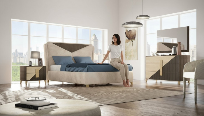 Bett Nuechtisch Kommode 4-tlg. Schlofzëmmer Set Design Modern Luxus Better Nei