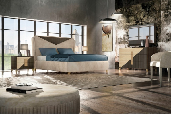 Bett Nuechtisch Kommode 4-tlg. Schlofzëmmer Set Design Modern Luxus Better Nei