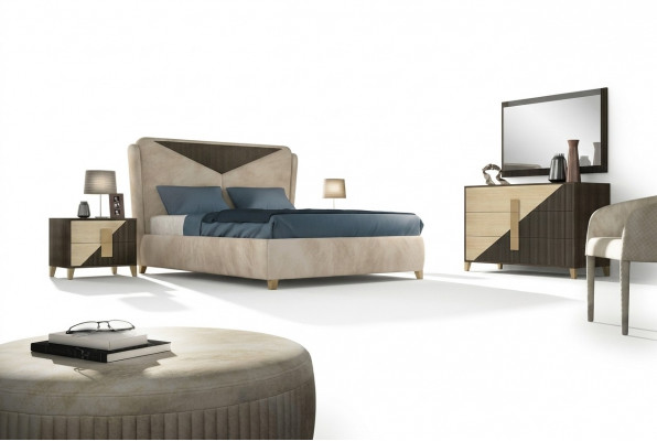 Bett Nuechtisch Kommode 4-tlg. Schlofzëmmer Set Design Modern Luxus Better Nei