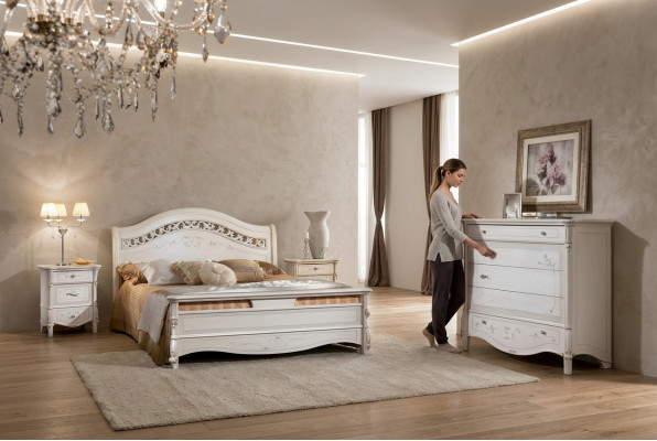 Luxus Schlofzëmmer Set 4tlg. Bett + 2x Nospëicher + Kommode Modern Design Better Massivholz