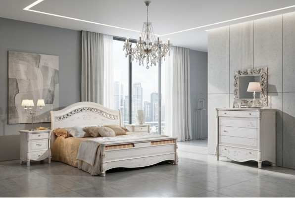 Luxus Schlofzëmmer Set 4tlg. Bett + 2x Nospëicher + Kommode Modern Design Better Massivholz