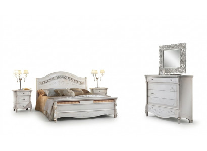 Luxus Schlofzëmmer Set 4tlg. Bett + 2x Nospëicher + Kommode Modern Design Better Massivholz