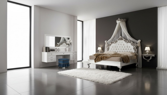 Schlofkummer Komplett Set Kinnekräichlecht Barock Bett Schminktisch Nuetsschaf 6 Deeler.