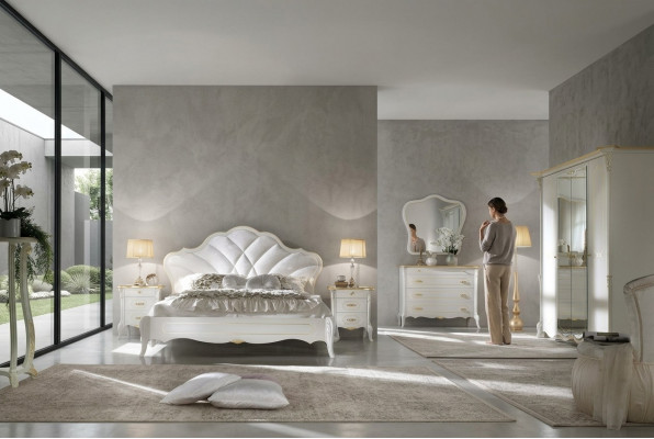 Schlofzëmmer Set Barock Bett Nuetsdësch Kommode Bett Miwwelen 6tlg. Massivholz