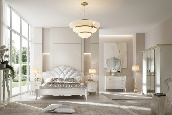 Schlofzëmmer Set Barock Bett Nuetsdësch Kommode Bett Miwwelen 6tlg. Massivholz